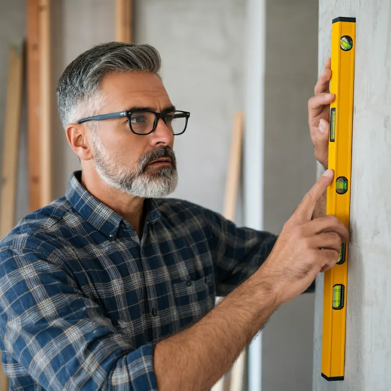 Image of man checking wall